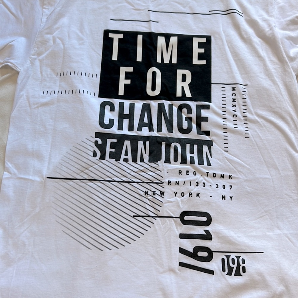 Sean john time for change T-Shirt white W/ black & grey graphics size M & L - Picture 5 of 6